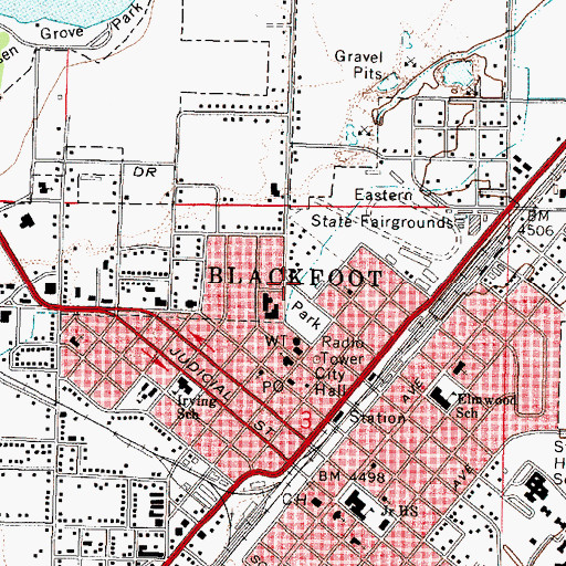 Topographic Map of City of Blackfoot, ID