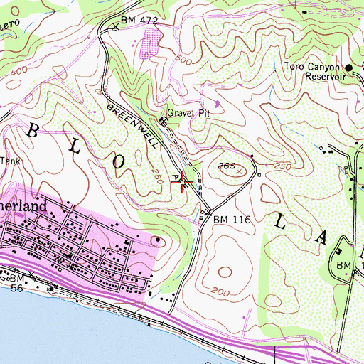 Topographic Map of Summerland Census Designated Place, CA