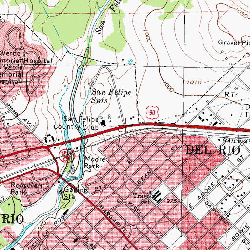 Topographic Map of City of Del Rio, TX