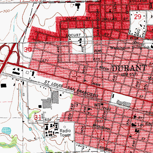 Topographic Map of City of Durant, OK