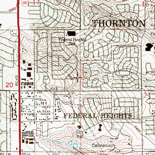 Topographic Map of City of Federal Heights, CO