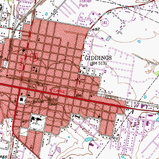 Topographic Map of City of Giddings, TX