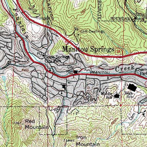 Topographic Map of City of Manitou Springs, CO