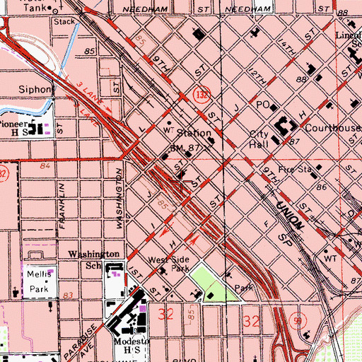 Topographic Map of City of Modesto, CA