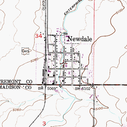 Topographic Map of City of Newdale, ID