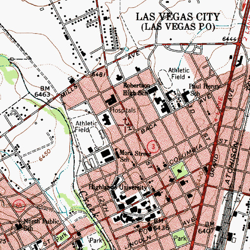 Topographic Map of City of Las Vegas, NM
