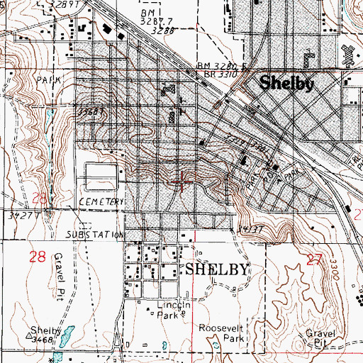 Topographic Map of City of Shelby, MT
