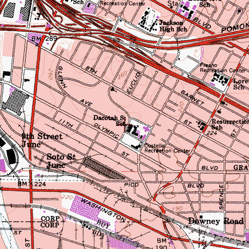 Topographic Map of Dacotah Street Elementary School, CA