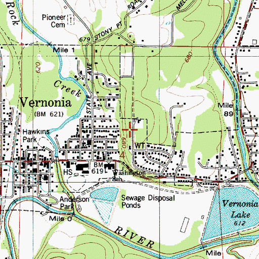 Topographic Map of City of Vernonia, OR