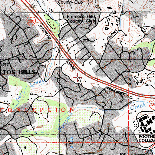 Topographic Map of Town of Los Altos Hills, CA