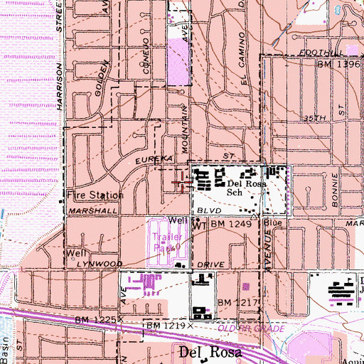 Topographic Map of Del Rosa Elementary School, CA