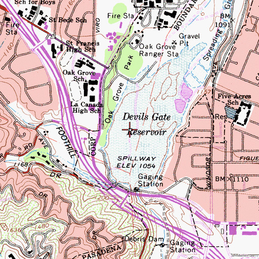 Topographic Map of Devils Gate Reservoir, CA