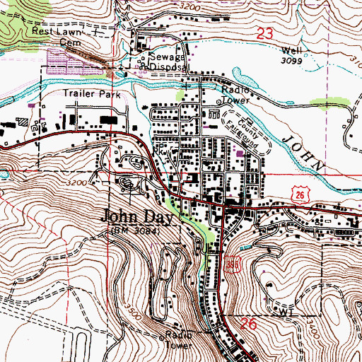 Topographic Map of Blue Mountain Alternative High School, OR