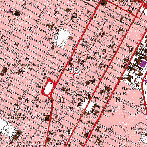 Topographic Map of Gramercy Park Historic District, NY