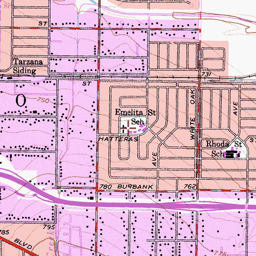 Topographic Map of Emelita Elementary School, CA