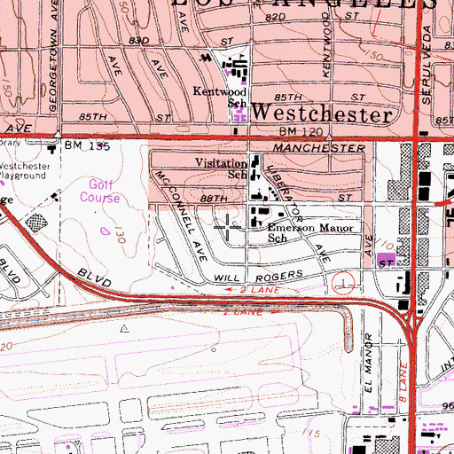Topographic Map of Emerson Manor School, CA