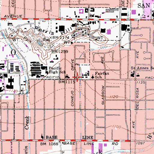 Topographic Map of Fairfax Elementary School, CA