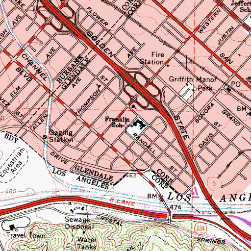 Topographic Map of Benjamin Franklin Elementary School, CA