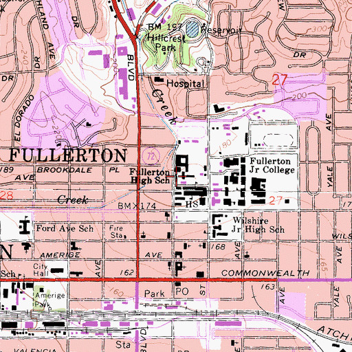Topographic Map of Fullerton Union High School, CA