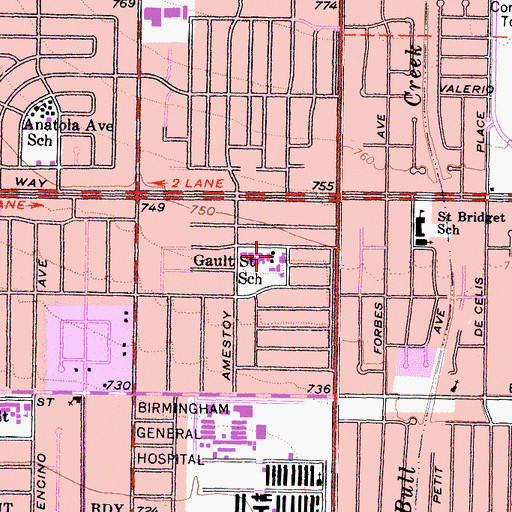 Topographic Map of Gault Elementary School, CA