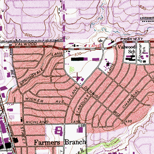 Topographic Map of Farmers Branch Post Office, TX