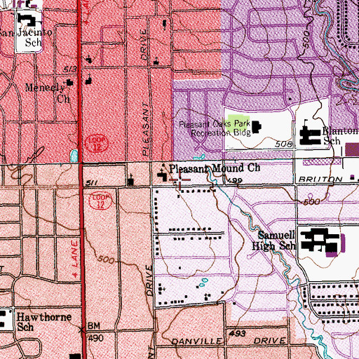 Topographic Map of Pleasant Mound United Methodist Church, TX
