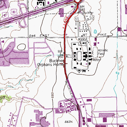 Topographic Map of Buckner School, TX