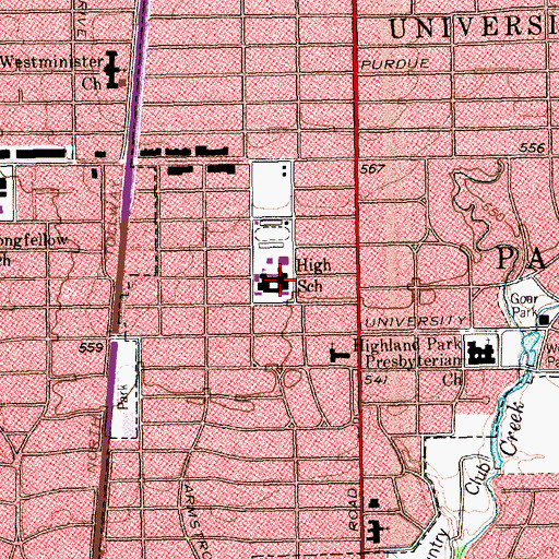 Topographic Map of Highland Park Alternative Education Center, TX