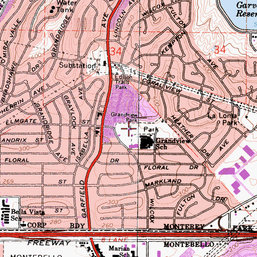 Topographic Map of Grandview Park, CA