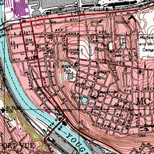 Topographic Map of Cornell Intermediate School Library, PA