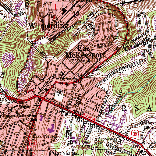 Topographic Map of East McKeesport Borough Hall, PA