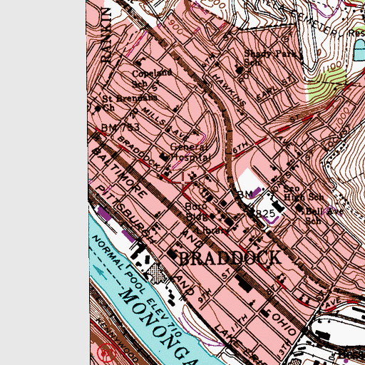 Topographic Map of Braddock Police Department, PA