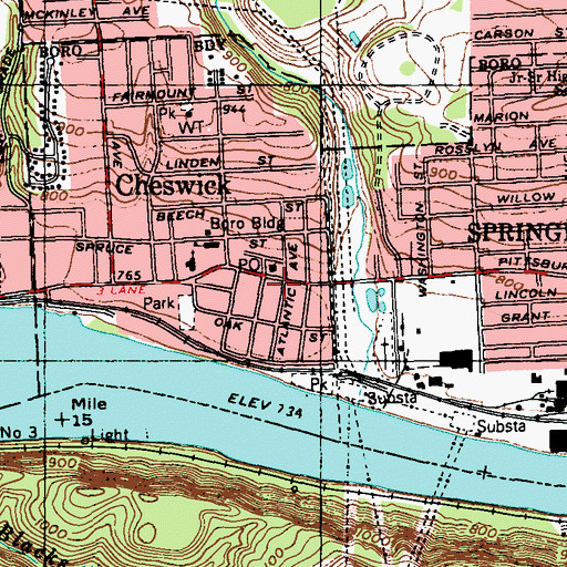 Topographic Map of Cheswick Police Department, PA