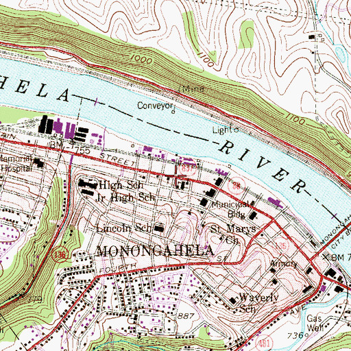 Topographic Map of Monongahela Area Library, PA