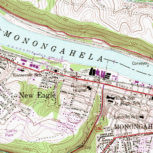 Topographic Map of New Eagle Borough Hall, PA