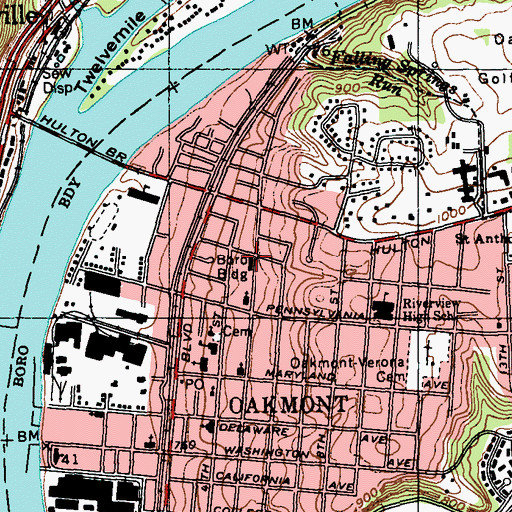 Topographic Map of Oakmont Police Department, PA