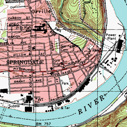 Topographic Map of Springdale Police Department, PA