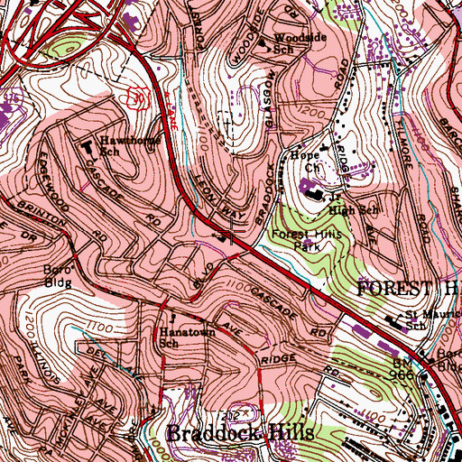 Topographic Map of Forest Hills Presbyterian Church, PA