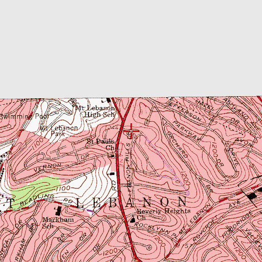 Topographic Map of Mount Lebanon United Lutheran Church, PA