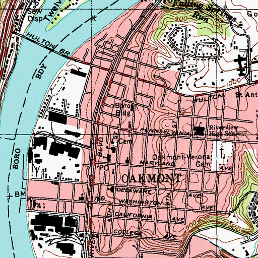 Topographic Map of Oakmont Presbyterian Church, PA