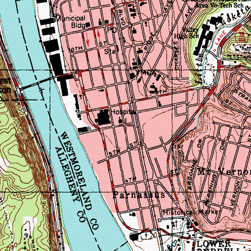 Topographic Map of United Presbyterian Church of New Kensington, PA
