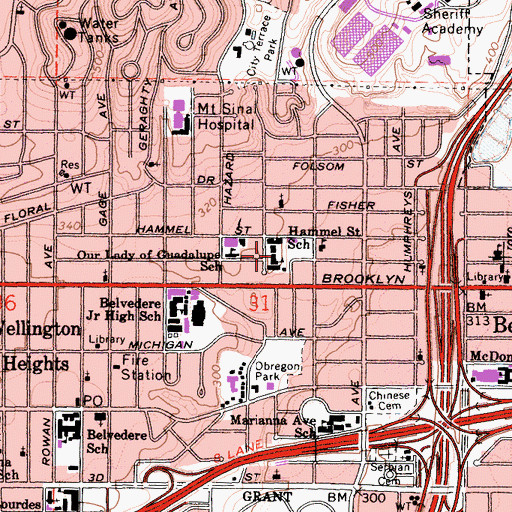 Topographic Map of Hammel Street Elementary School, CA