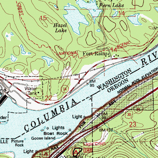 Topographic Map of Bonneville Treaty Fishing Access Site, WA