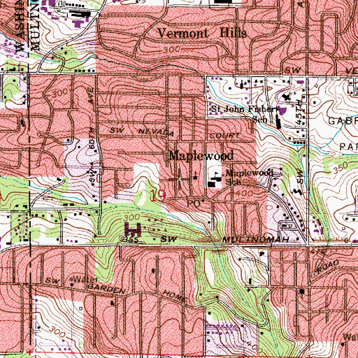 Topographic Map of Portland Friends School, OR
