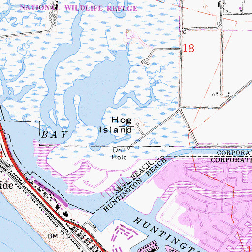 Topographic Map of Hog Island, CA
