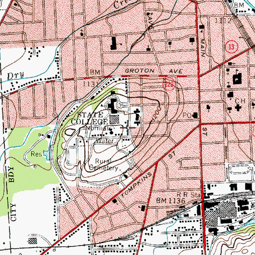 Topographic Map of Dowd Fine Arts Center, NY