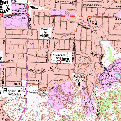 Topographic Map of Hollencrest School, CA