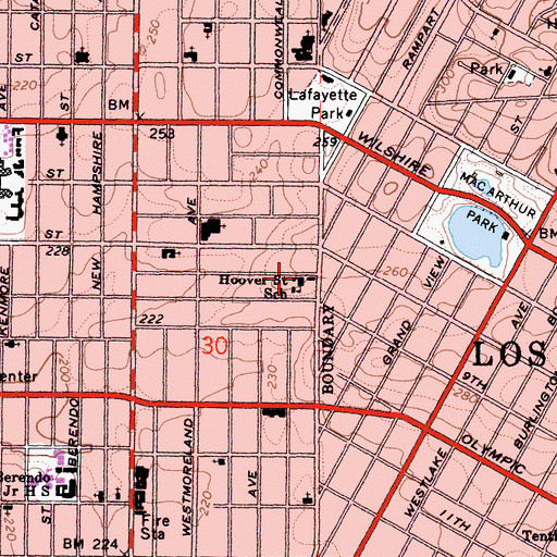 Topographic Map of Hoover Street Elementary School, CA