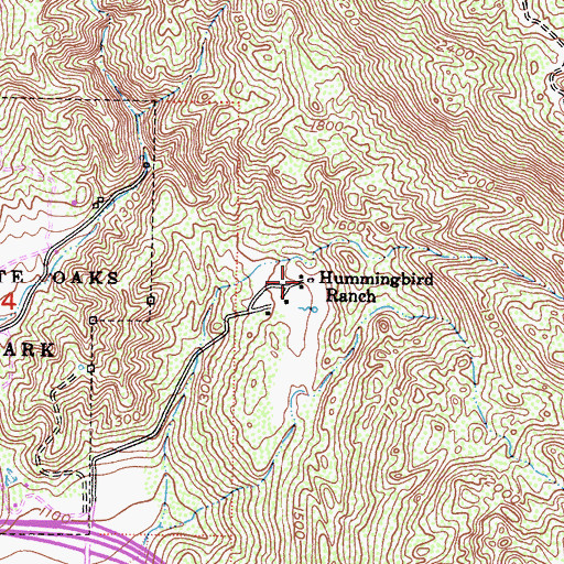 Topographic Map of Hummingbird Ranch, CA