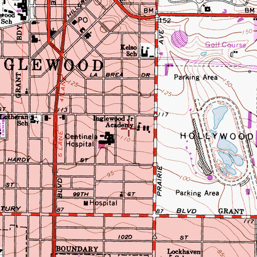 Topographic Map of Inglewood Junior Academy, CA